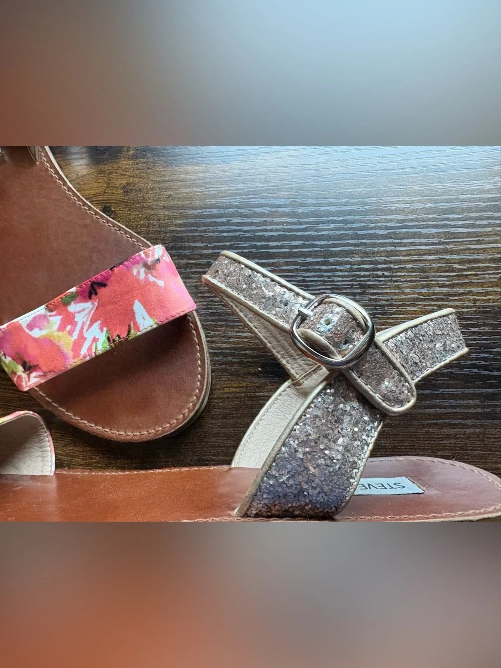 Steve Madden Floral Pink and Gold Ankle-Strap Sandals